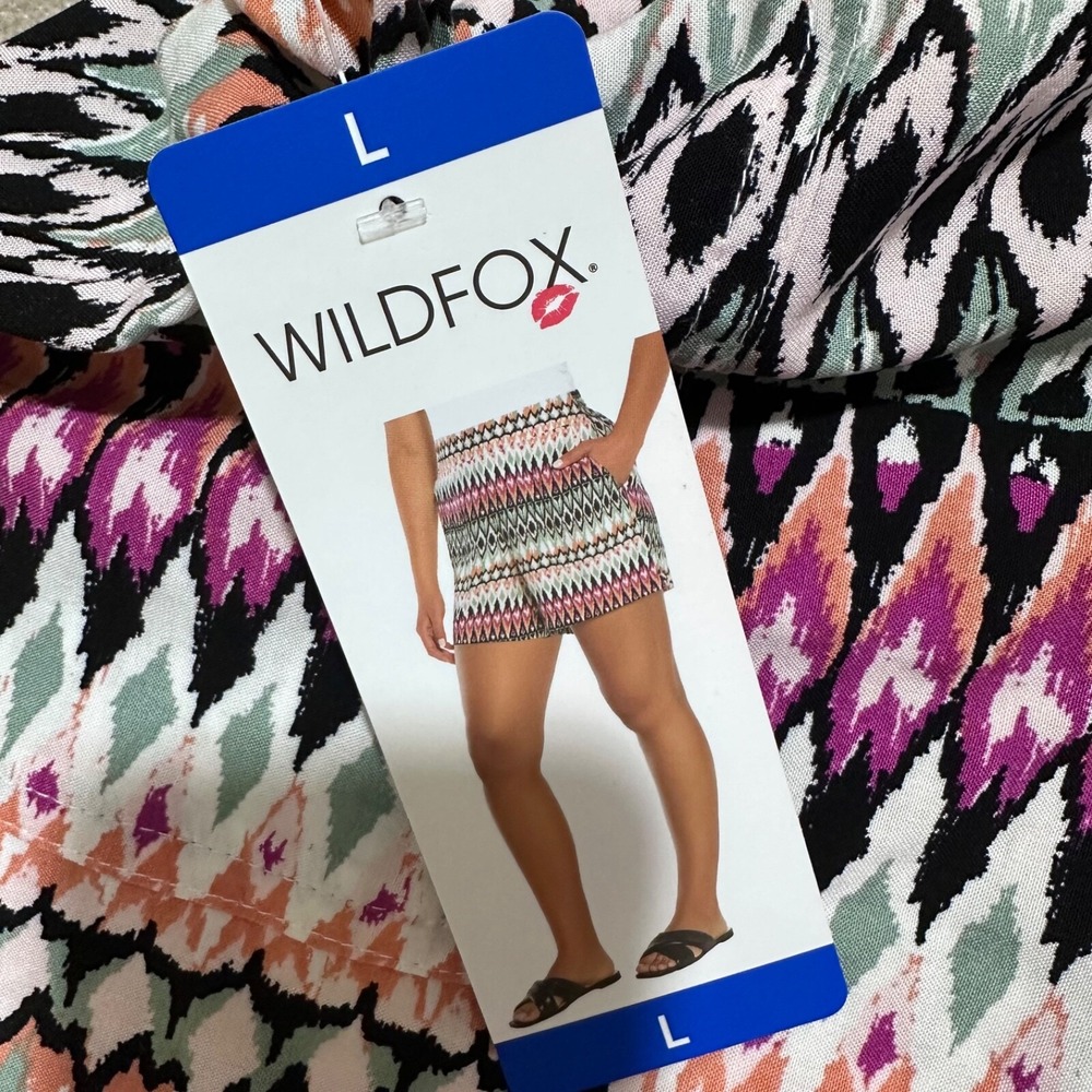 Wildfox Womens Size L Relaxed Fit Ikat Geometric Print Shorts Orange Purple NWT - Picture 4 of 9